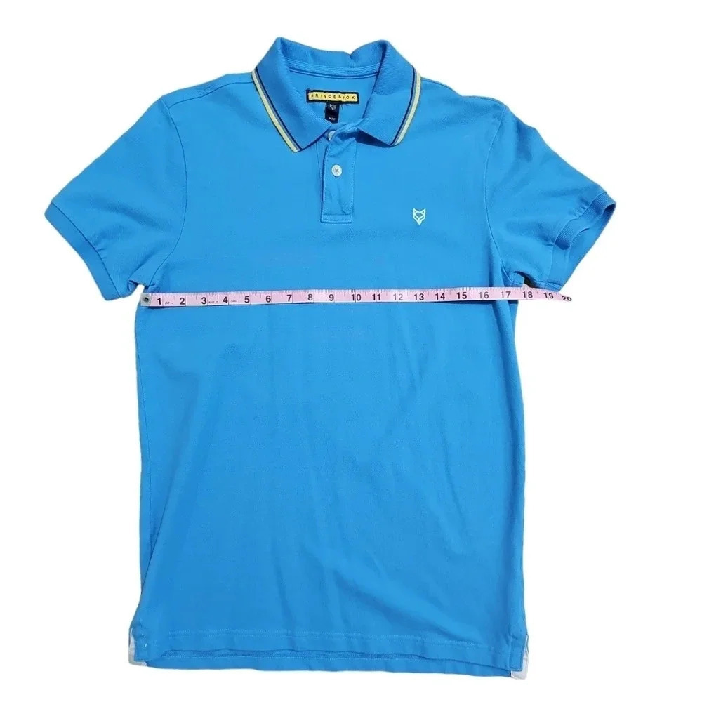 Prince & Fox Men M Polo Shirt Blue Cotton Tipped Collar Top Iconic Preppy Y2K - Picture 6 of 7